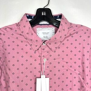 Level Ten Pink Peached Poplin Button Down Mens Large Slim Fit Diamond Print NWT